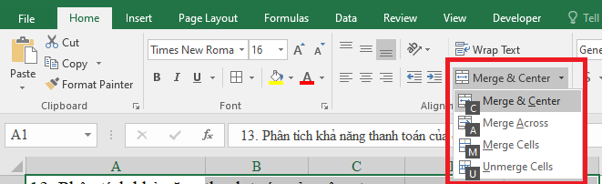 Gộp ô trong Excel