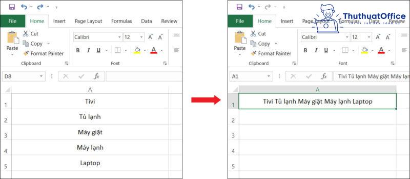 Gộp ô trong Excel