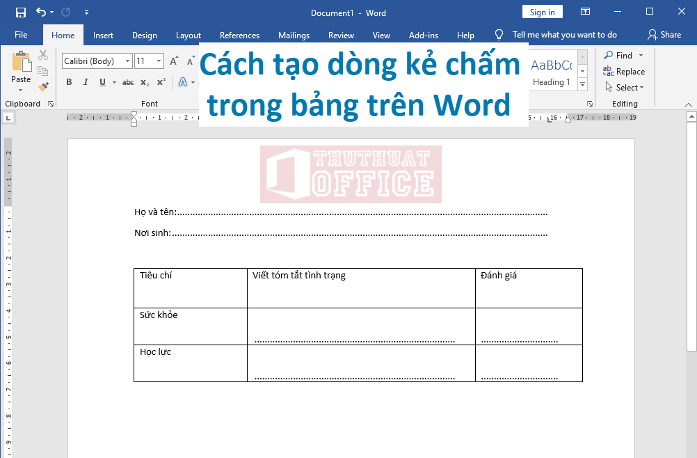 Cách tạo dòng kẻ chấm trong bảng Word 2010, 2016 hay 2003 chỉ với các thao tác đơn giản 1 cach tao dong ke cham trong bang Word 2010 07
