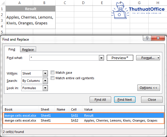 Gộp ô trong Excel
