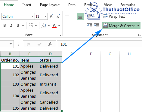 Gộp ô trong Excel