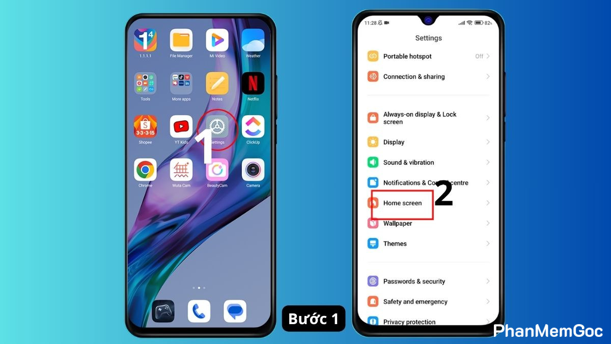 Thao tác mở Home screen