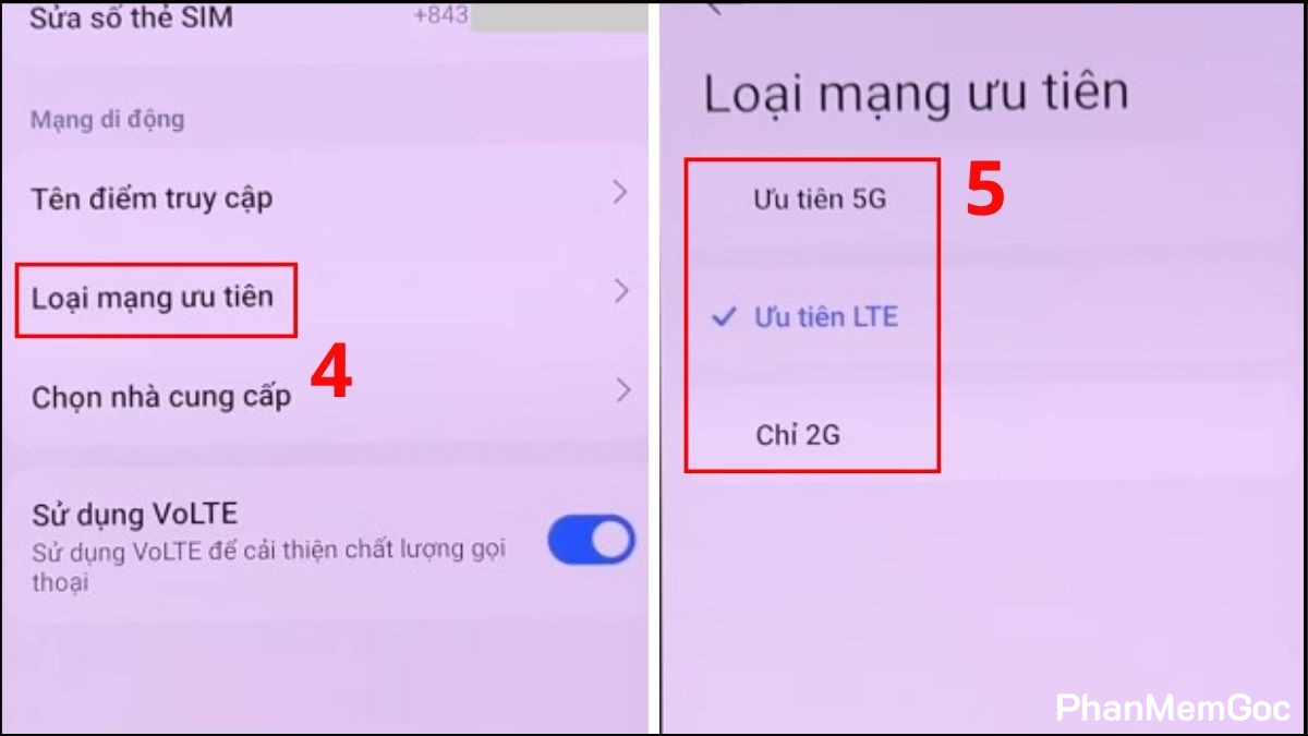 Tìm đến loại mạng ưu tiên