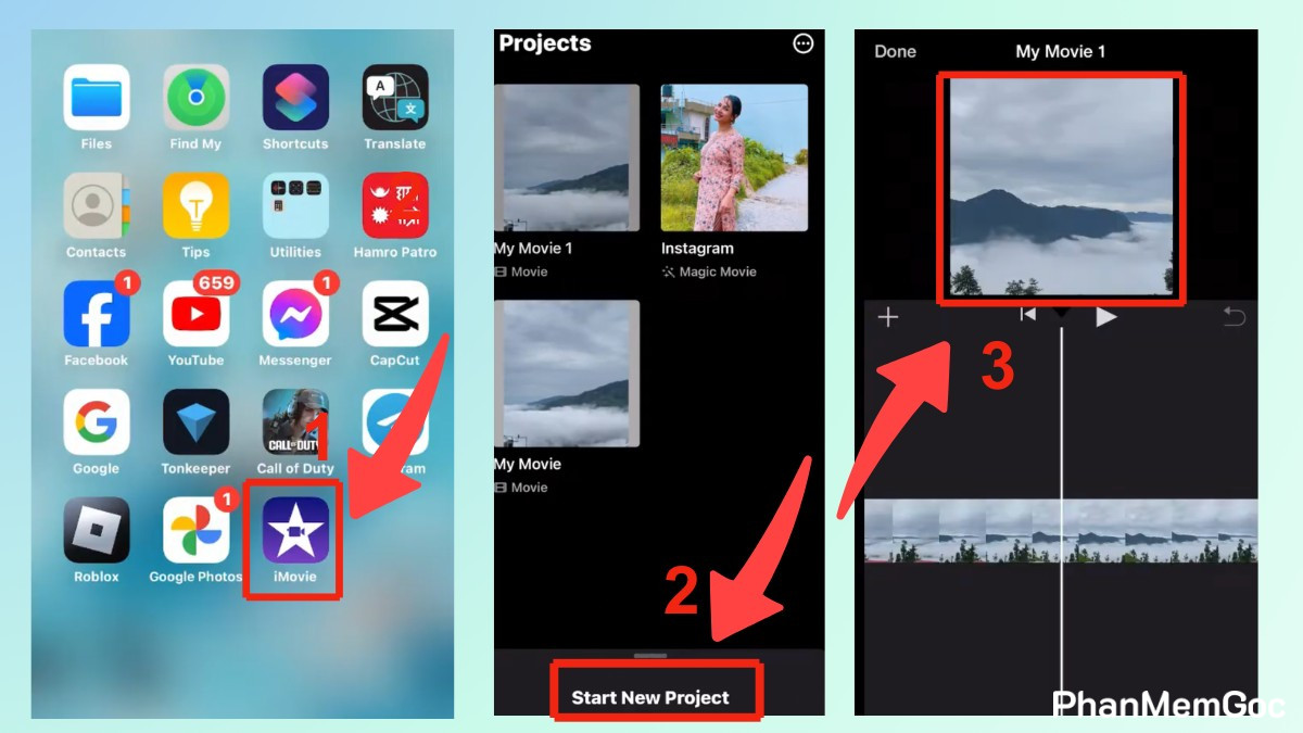 cach-giam-dung-luong-video-tren-iphone-3 cách Giảm dung lượng video trên iPhone bằng iMovie bước 1