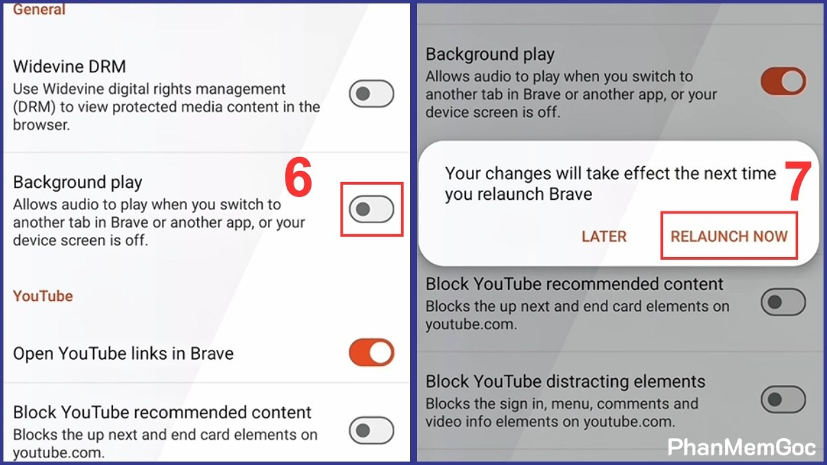 Cách nghe nhạc trên YouTube khi tắt màn hình Xiaomi qua trình duyệt Brave bước 3