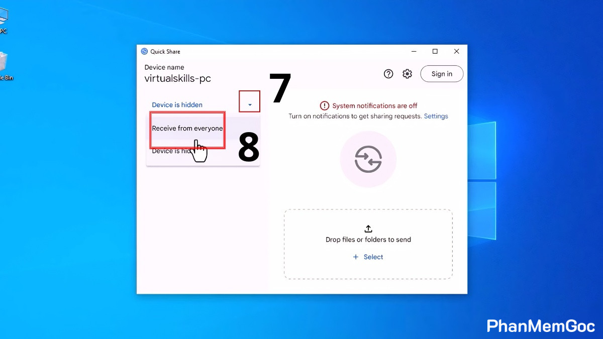chia-se-lan-can-la-gi-13 Nhấp biểu tượng tại mục Device is hidden để thiết lập chia sẻ lân cận pc.