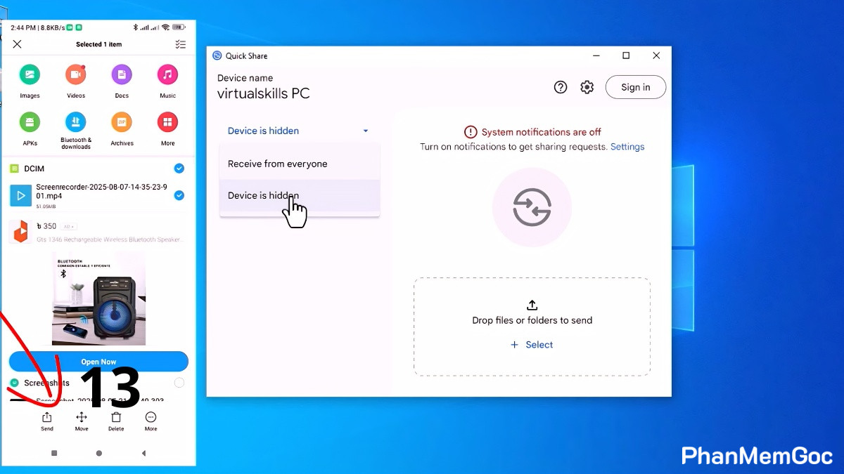 chia-se-lan-can-la-gi-17 Nhấn Send trên hình ảnh để thực hiện cách chia sẻ lân cận sang PC.