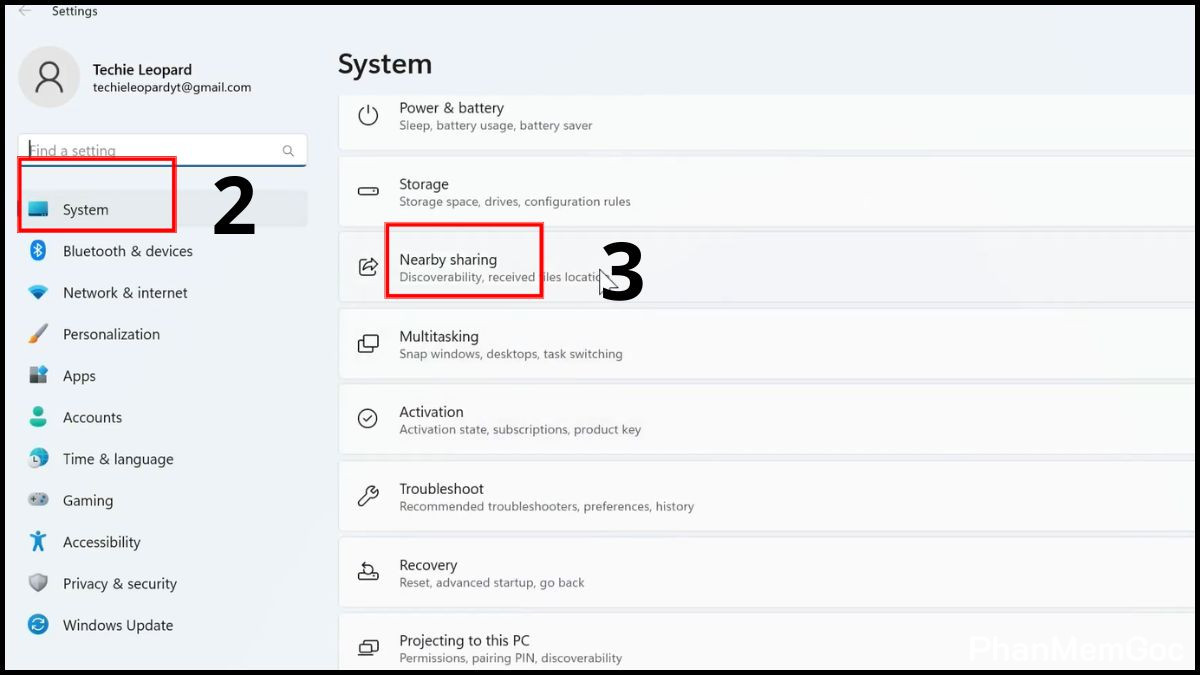 chia-se-lan-can-la-gi-24 Truy cập mục Nearby sharing trong System để thiết lập chia sẻ lân cận pc.